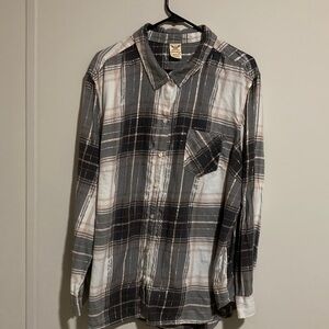 Faded Glory Women's Plaid Button Down Shirt - Black, Gray, White
